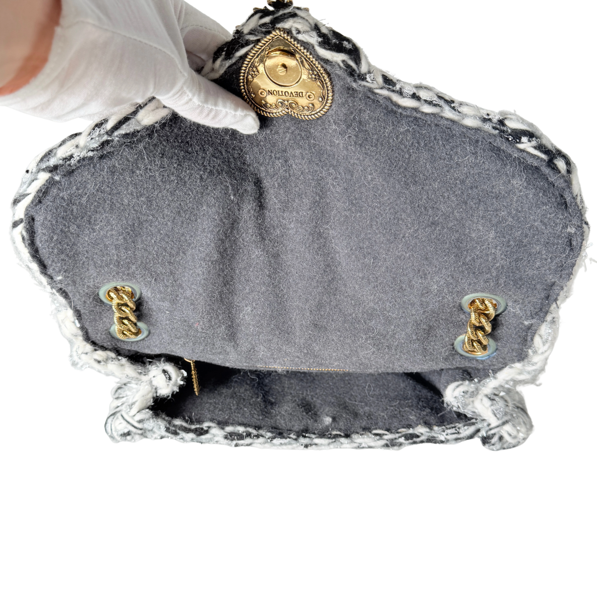 Dolce & Gabbana Große Schultertasche Devotion aus Strickgewebe Grau Fullset / neuwertig Dolce & Gabbana