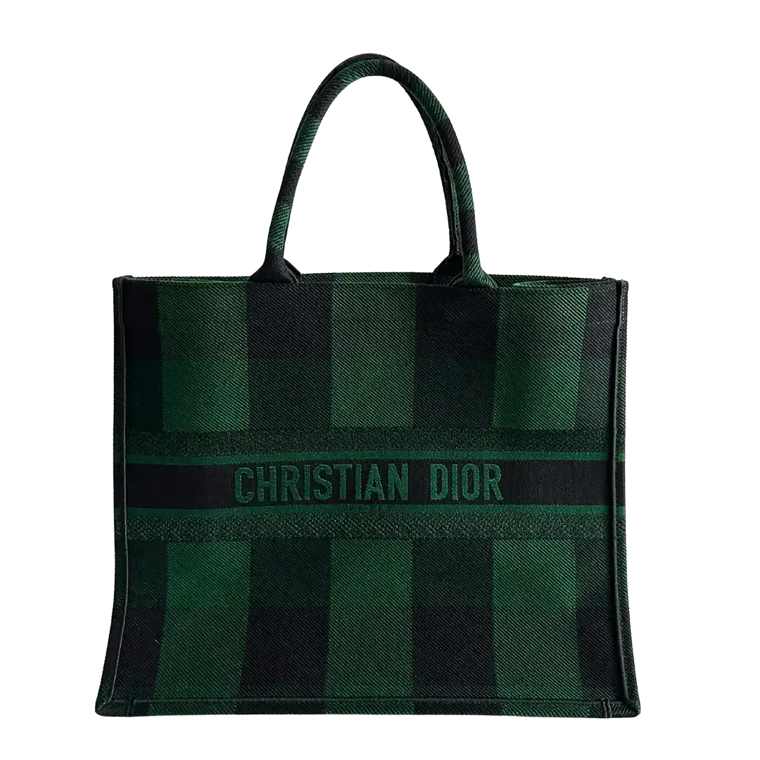 Dior Book Tote Large Check Leaf grün / schwarz / sehr gut Dior