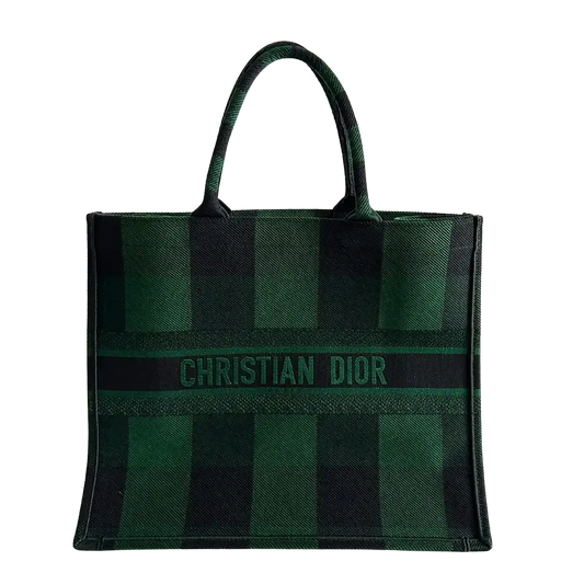 Dior Book Tote Large Check Leaf grün / schwarz / sehr gut Dior