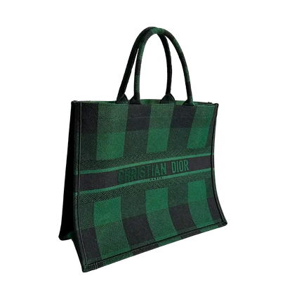 Dior Book Tote Large Check Leaf grün / schwarz / sehr gut Dior