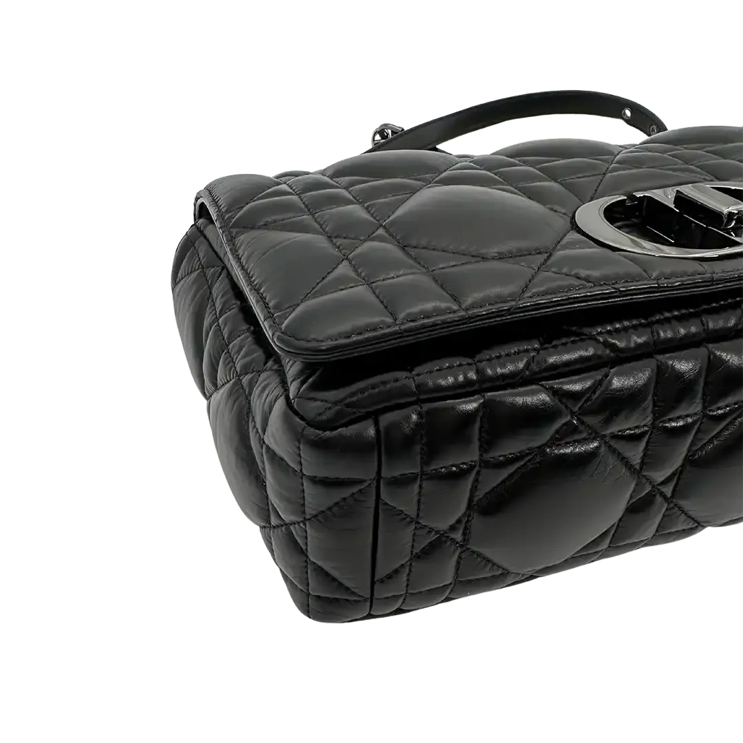 Dior CARO Tasche mittelgroß schwarz Leder Gun Metal / sehr gut Dior