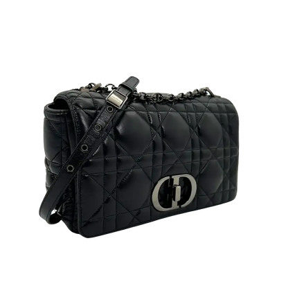Dior CARO Tasche mittelgroß schwarz Leder Gun Metal / sehr gut Dior