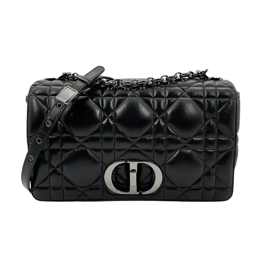 Dior CARO Tasche mittelgroß schwarz Leder Gun Metal / sehr gut Dior
