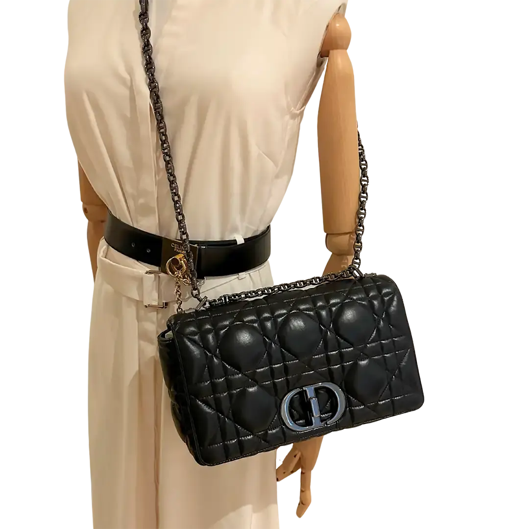 Dior CARO Tasche mittelgroß schwarz Leder Gun Metal / sehr gut Dior