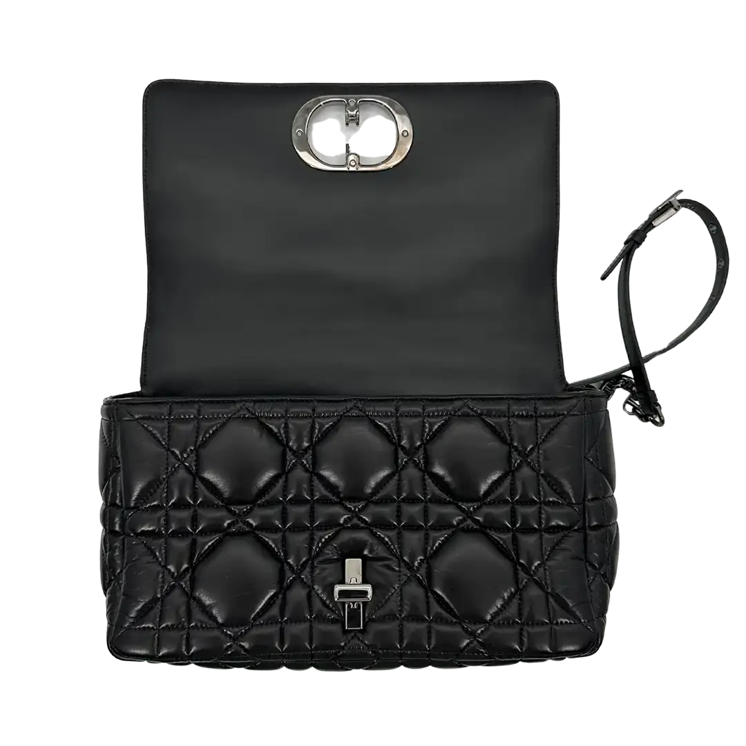 Dior CARO Tasche mittelgroß schwarz Leder Gun Metal / sehr gut Dior
