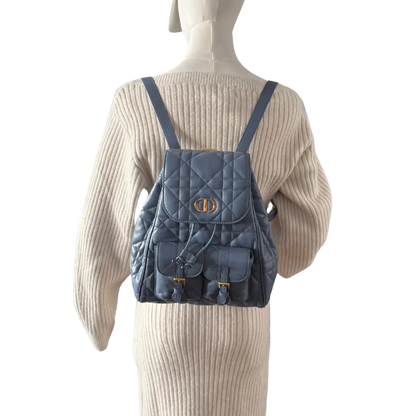 Dior Medium Caro Rucksack Denim blue Macrocannage Lammleder / neuwertig Dior