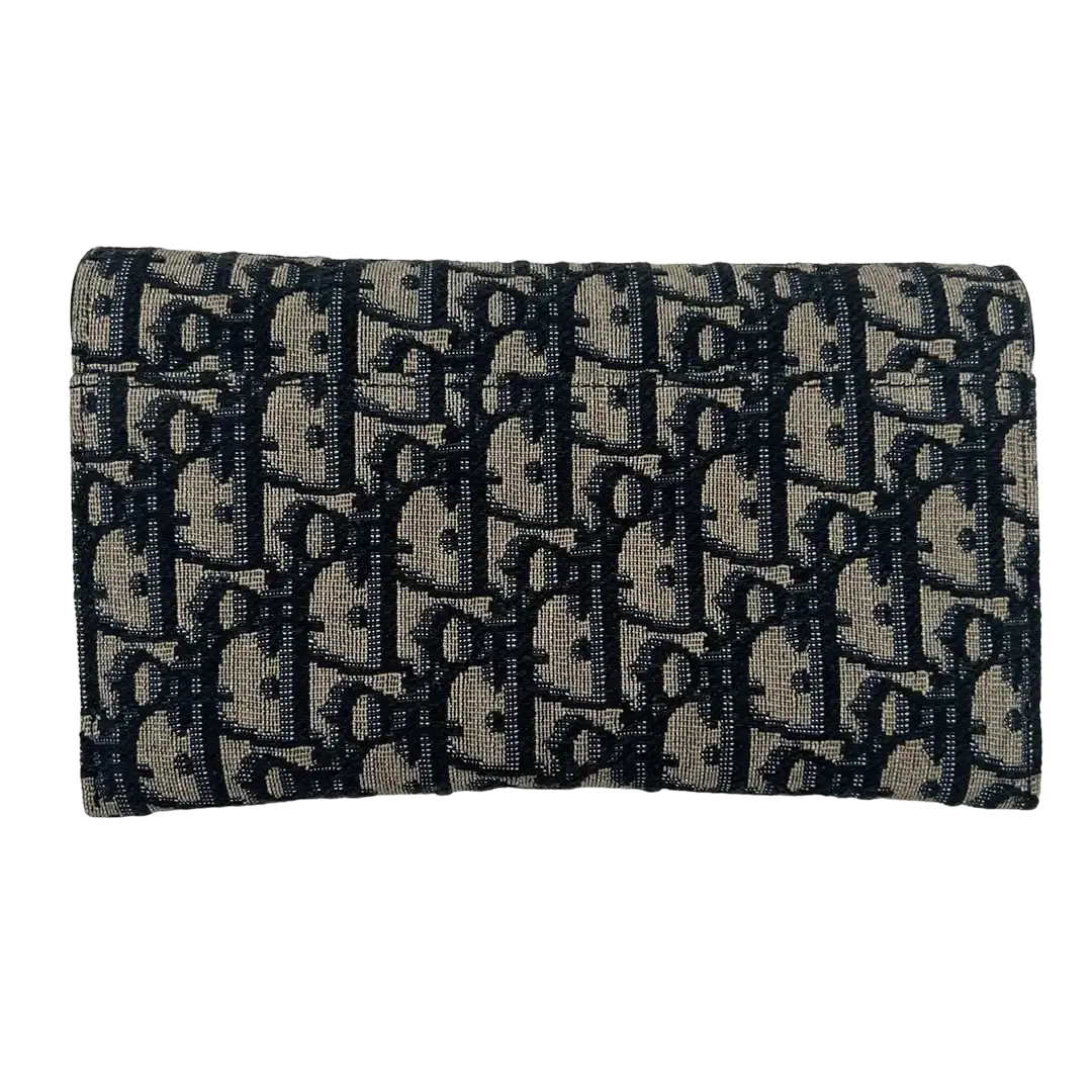 Dior Saddle Portmonnaie Langformat mit Kette Jacquard Blau / sehr gut Dior