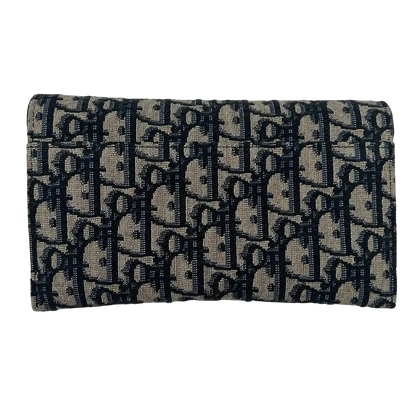 Dior Saddle Portmonnaie Langformat mit Kette Jacquard Blau / sehr gut Dior
