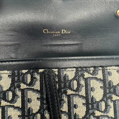 Dior Saddle Portmonnaie Langformat mit Kette Jacquard Blau / sehr gut Dior