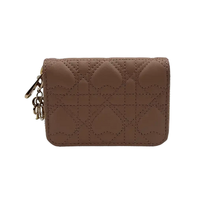 Dior kleines Lady Dior Voyageur Geldörse rosa Cannage Lammleder Herzmotiv limitiert / neu Dior