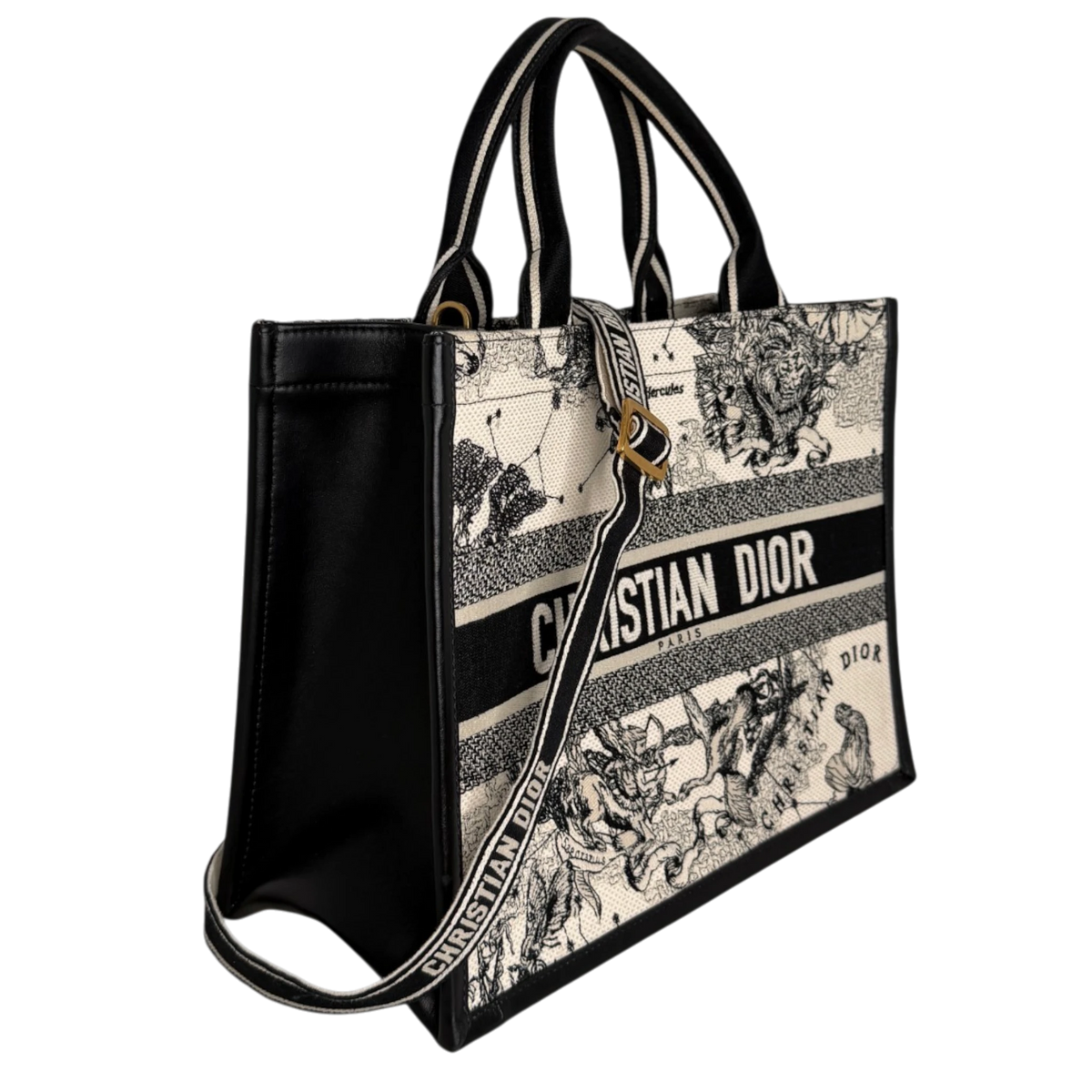 Dior Book Tote Medium Dior Zodiac Stickerei Latte Multicolor Schwarzes Leder mit Schulterriemen 2024 Dior