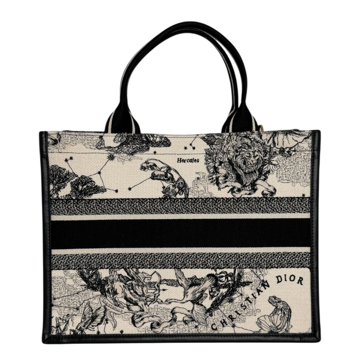Dior Book Tote Medium Dior Zodiac Stickerei Latte Multicolor Schwarzes Leder mit Schulterriemen 2024 Dior