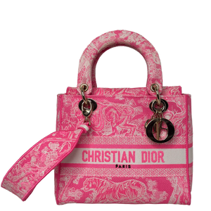 Dior Lady D-Lite Medium Toile de Jouy fluorescerend roze