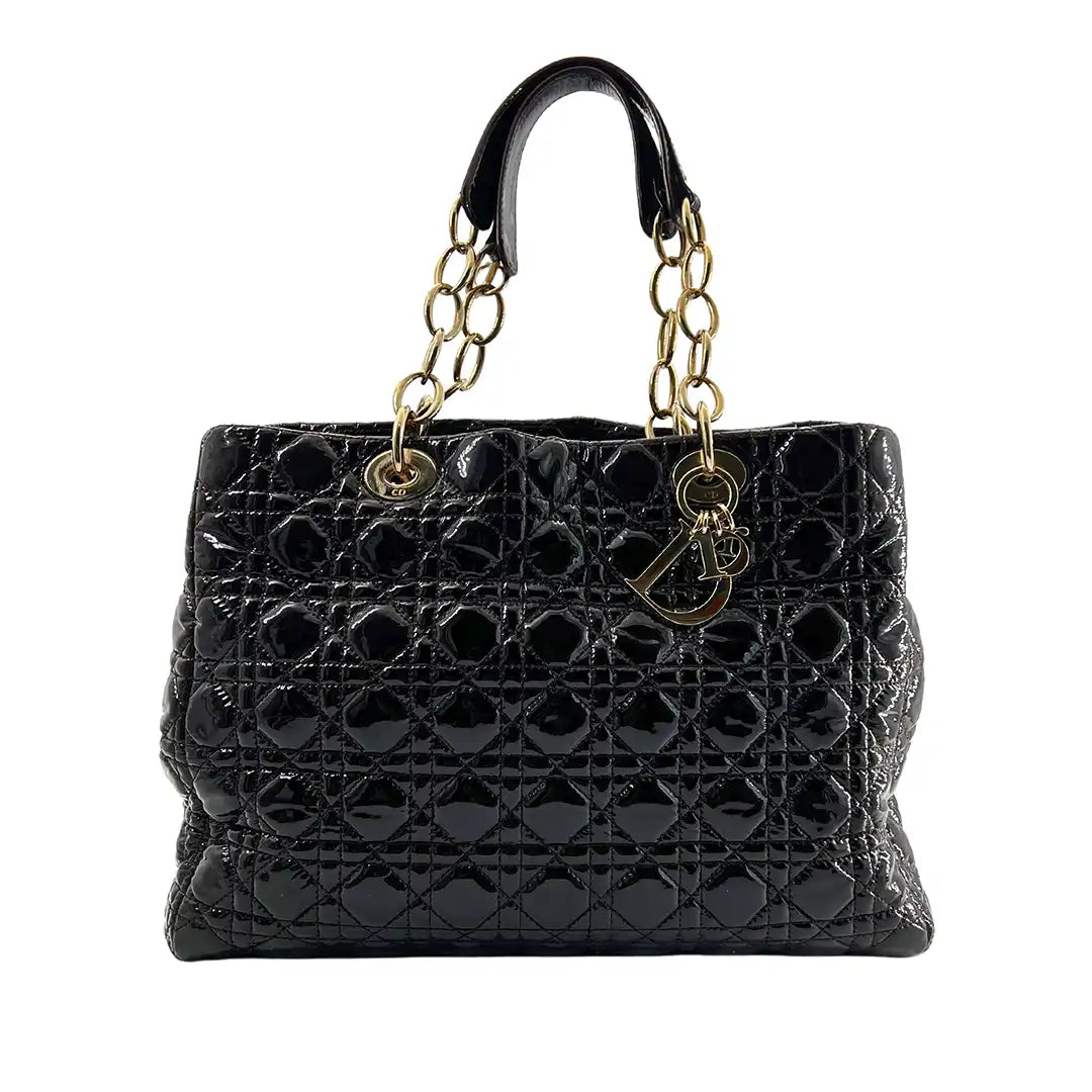 Christian Dior Henkeltasche Soft Lady Dior Shopper Cannage Lackleder schwarz / dunkel lila / sehr gut Dior