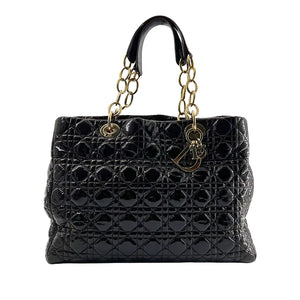 Christian Dior Handtasche Soft Lady Dior Shopper Cannage Lackleder Schwarz/Dunkellila