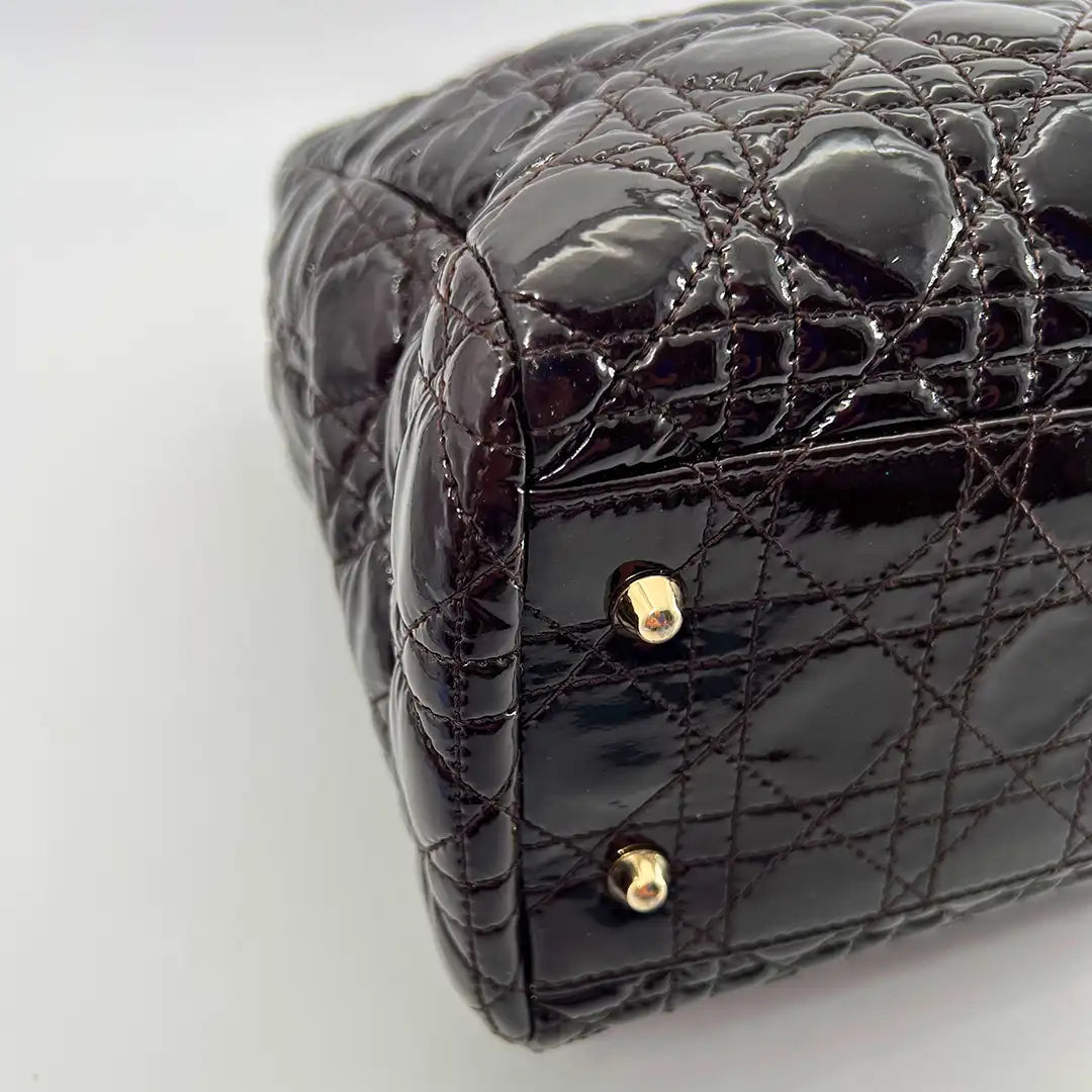 Christian Dior Henkeltasche Soft Lady Dior Shopper Cannage Lackleder schwarz / dunkel lila / sehr gut Dior