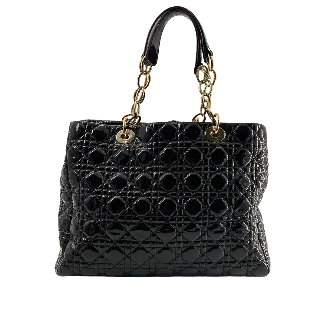 Christian Dior Henkeltasche Soft Lady Dior Shopper Cannage Lackleder schwarz / dunkel lila / sehr gut Dior