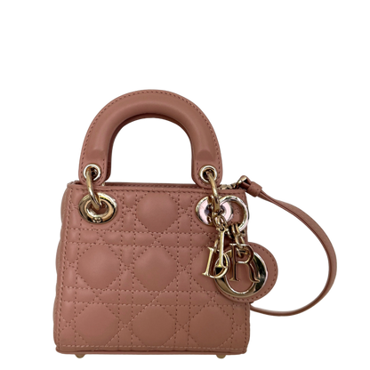 Lady Dior Microtasche Cannage Lammleder Rose de Vents / sehr gut Dior