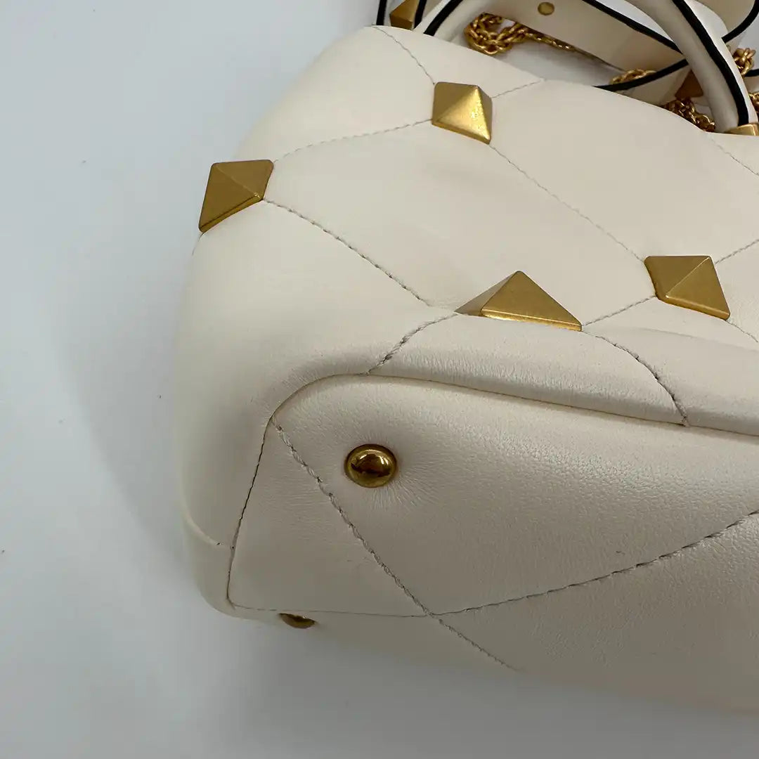 Valentino Garavani Damen Umhängetasche "Roman Stud Tophandle" klein weiß / sehr gut Valentino