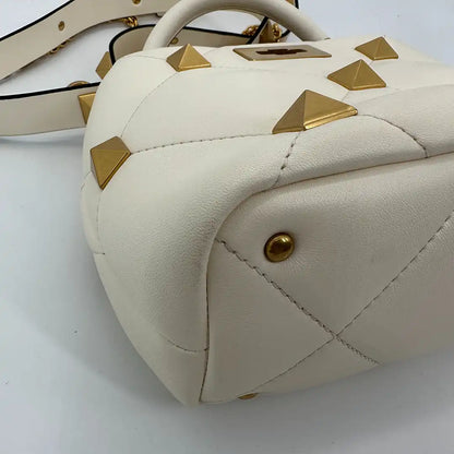 Valentino Garavani Damen Umhängetasche "Roman Stud Tophandle" klein weiß / sehr gut Valentino