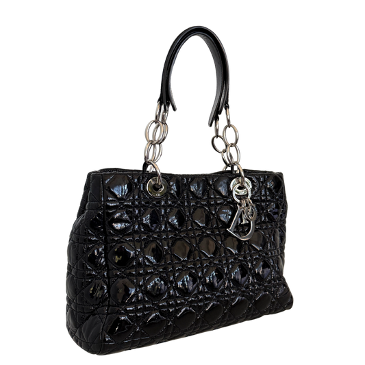 Christian Dior Soft Lady Dior Shopper Cannage Lackleder Schwarz / gut Dior