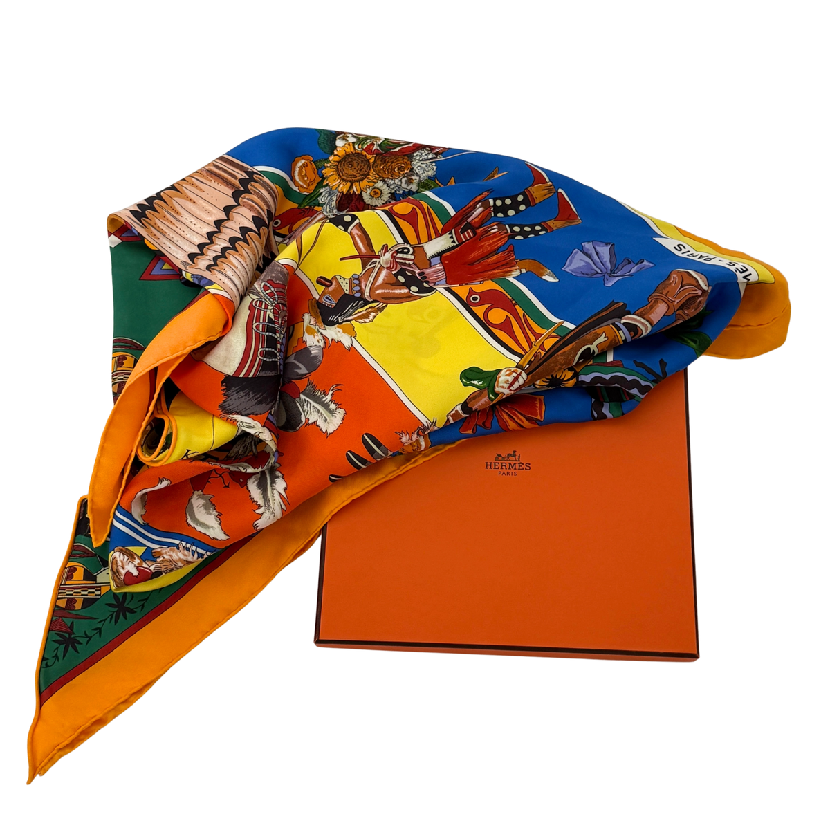 Hermès Dreieckstuch Kashina Orange Gelb / sehr gut Hermès