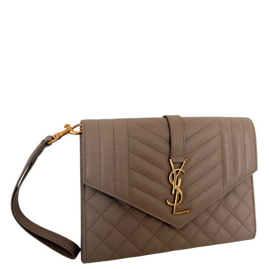 Saint Laurent Envelope Tasche mit Überschlag Dark Beige / neuwertig Saint Laurent
