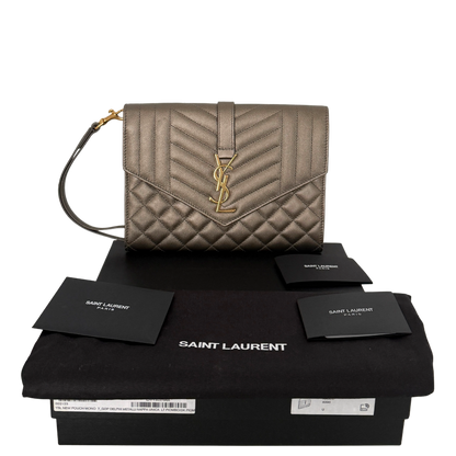 Saint Laurent Envelope Tasche mit Überschlag Metallic Taupe / neuwertig Saint Laurent