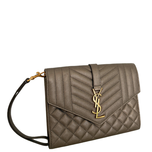 Saint Laurent Envelope Tasche mit Überschlag Metallic Taupe / neuwertig Saint Laurent