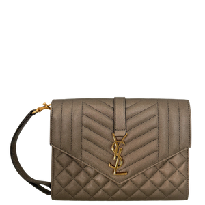 Saint Laurent Envelope-tas metallic taupe met overslag