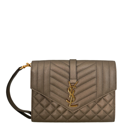 Saint Laurent Envelope Tasche mit Überschlag Metallic Taupe / neuwertig Saint Laurent