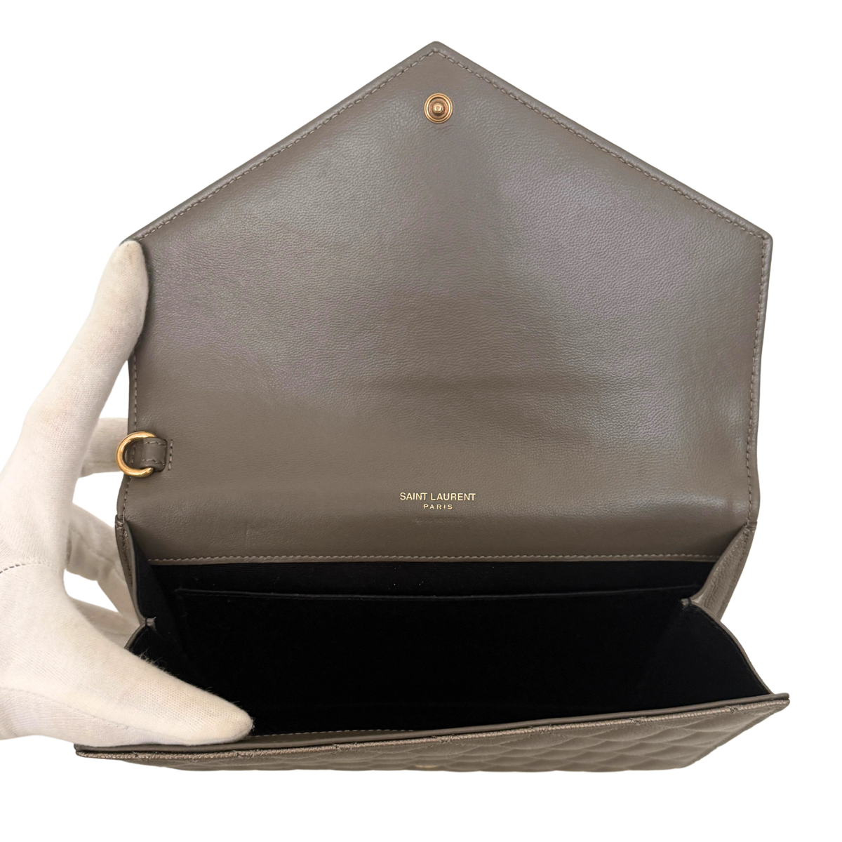 Saint Laurent Envelope Tasche mit Überschlag Metallic Taupe / neuwertig Saint Laurent