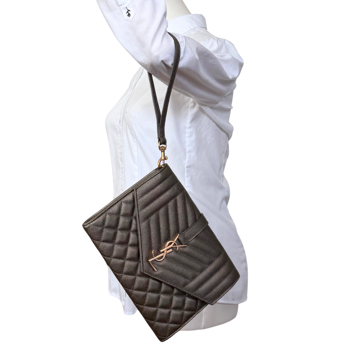 Saint Laurent Envelope Tasche mit Überschlag Metallic Taupe / neuwertig Saint Laurent