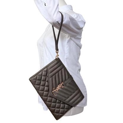 Saint Laurent Envelope Tasche mit Überschlag Metallic Taupe / neuwertig Saint Laurent
