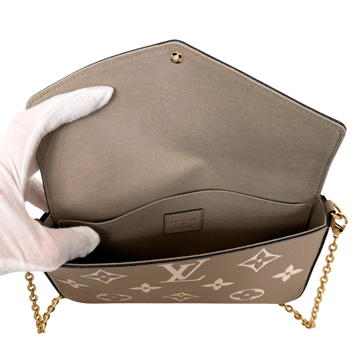 Louis Vuitton Félicie Pochette Monogram Empreinte Tourterelle Creme / sehr gut Louis Vuitton
