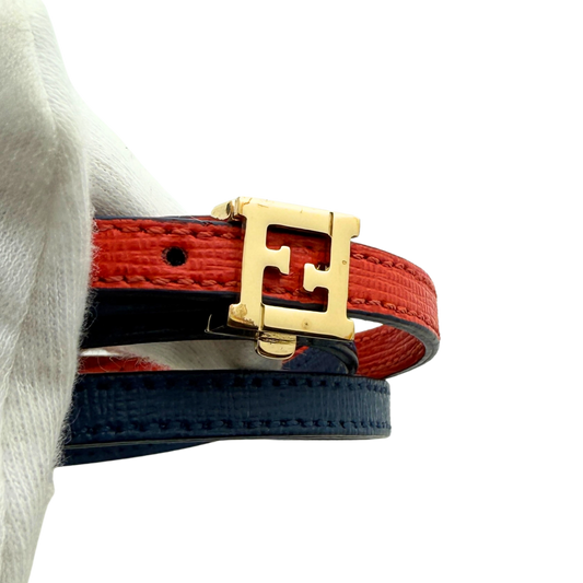 Fendi gewickeltes wendbares Lederarmband Rot Blau / sehr gut Fendi