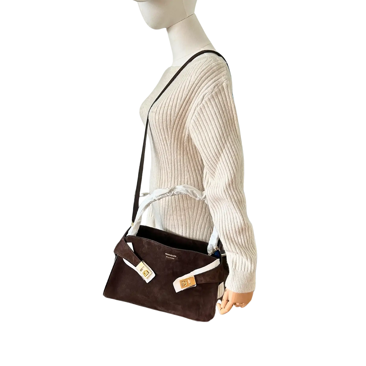 Ferragamo Hug Tote Bag aus Veloursleder braun / ungetragen Salvatore Ferragamo