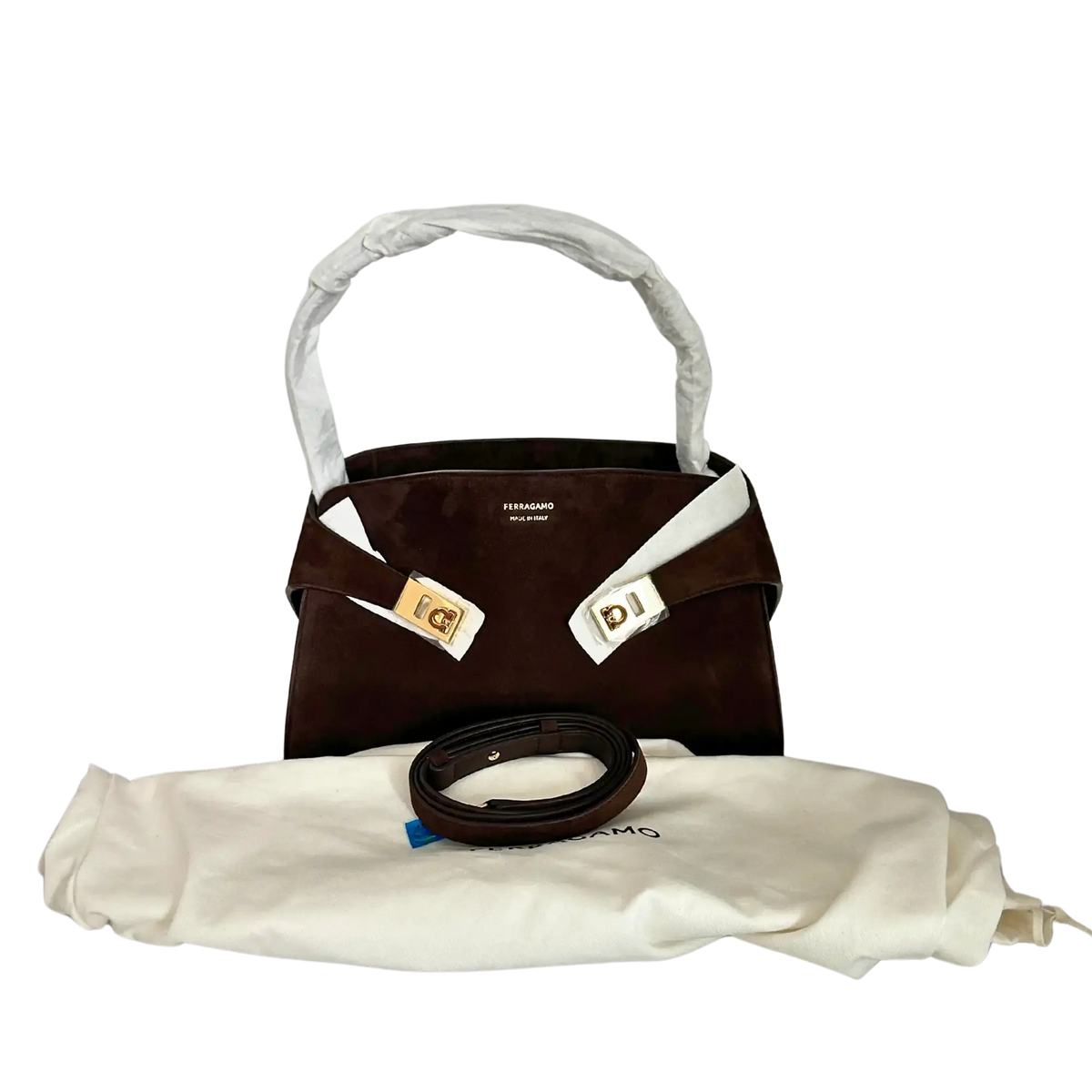 Ferragamo Hug Tote Bag aus Veloursleder braun / ungetragen Salvatore Ferragamo