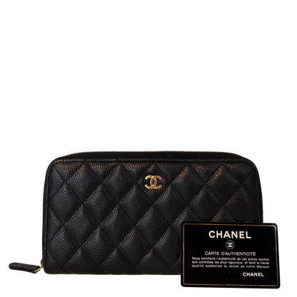Chanel Gusset Zip Around portemonnee van kaviaarleer zwart