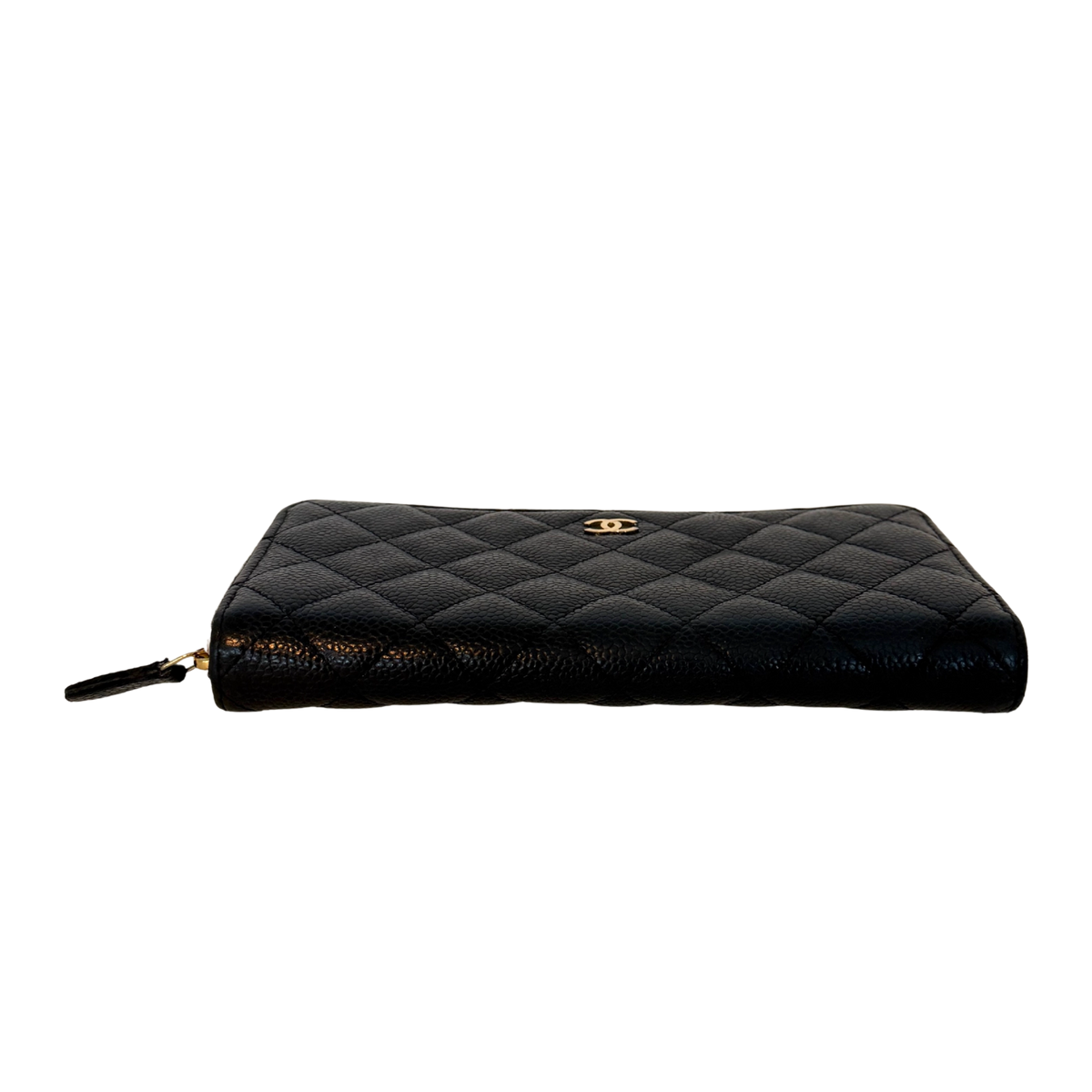 Chanel Gusset Zip Around portemonnee van kaviaarleer zwart