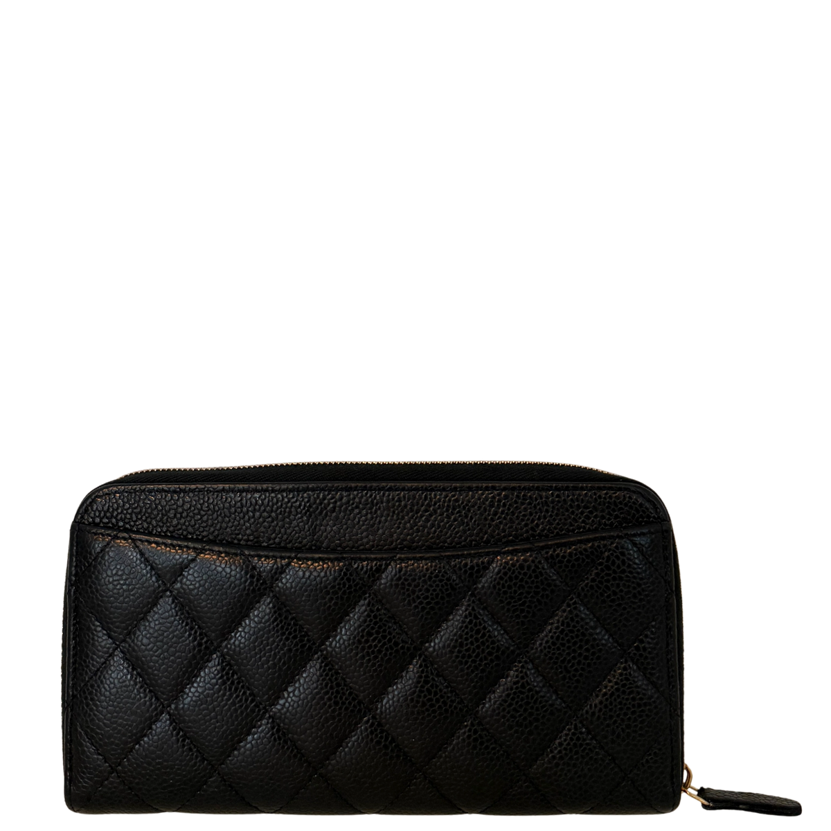 Chanel Gusset Zip Around portemonnee van kaviaarleer zwart
