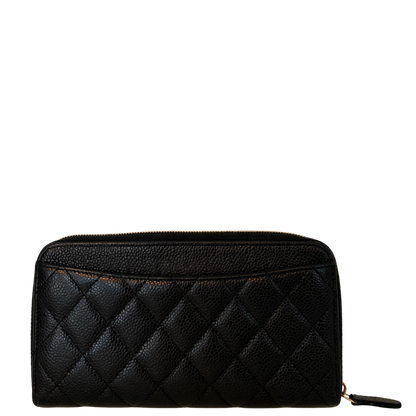Chanel Gusset Zip Around portemonnee van kaviaarleer zwart