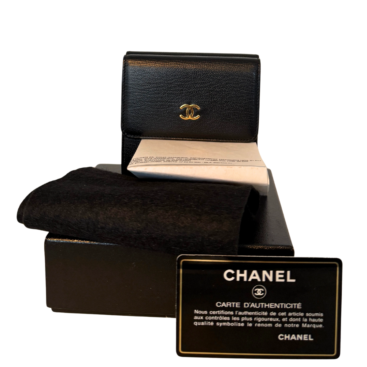 Chanel Coco Mark Drievoudige Portemonnee Zwart