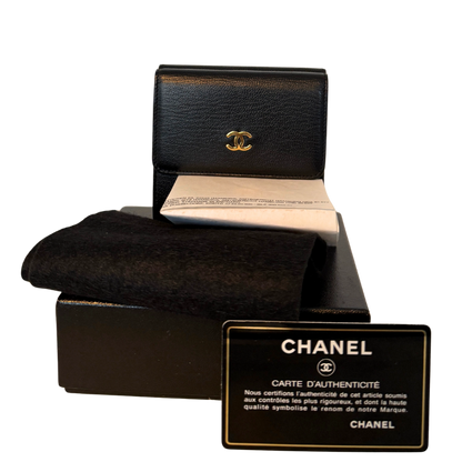 Chanel Coco Mark Drievoudige Portemonnee Zwart