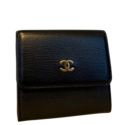 Chanel Coco Mark Drievoudige Portemonnee Zwart