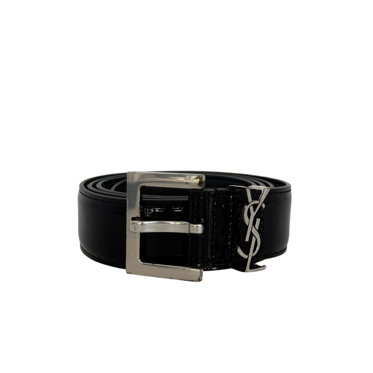 Saint Laurent Cassandre Gürtel aus Lackleder mit quadratischer Schnalle 85cm Schwarz / gut Saint Laurent