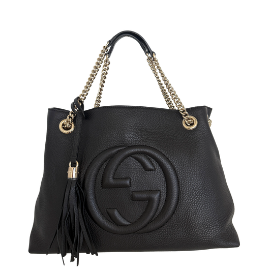 Gucci Soho Medium Double Chain Schultertasche Schwarz / neuwertig Gucci