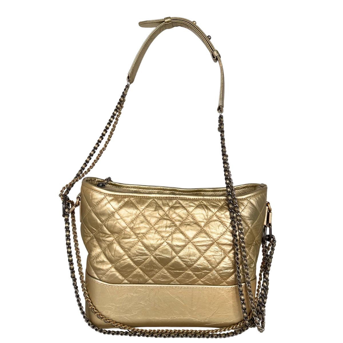 Chanel Gabrielle Hobo Bag aus gestepptem Kalbsleder Gold / sehr gut Echtheitscheck