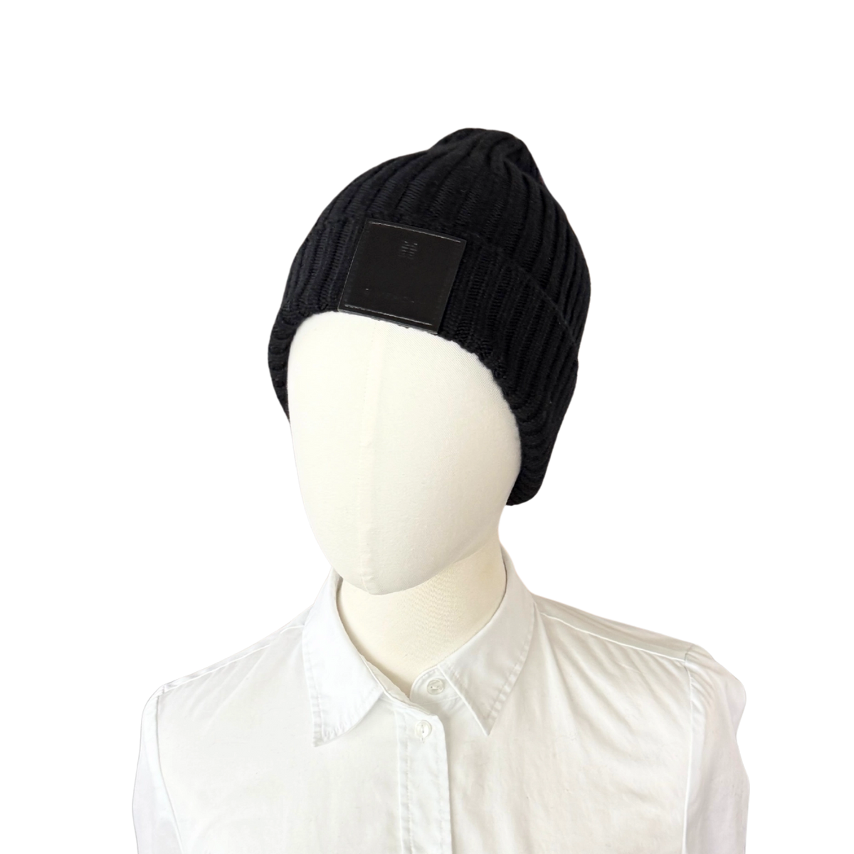 Givenchy Logo-Patch-Strickmütze aus Wolle Schwarz / neuwertig Givenchy