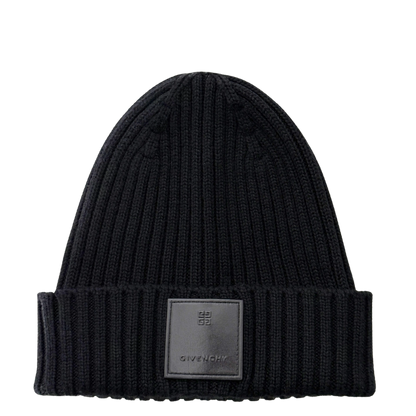 Givenchy Logo-Patch-Strickmütze aus Wolle Schwarz / neuwertig Givenchy